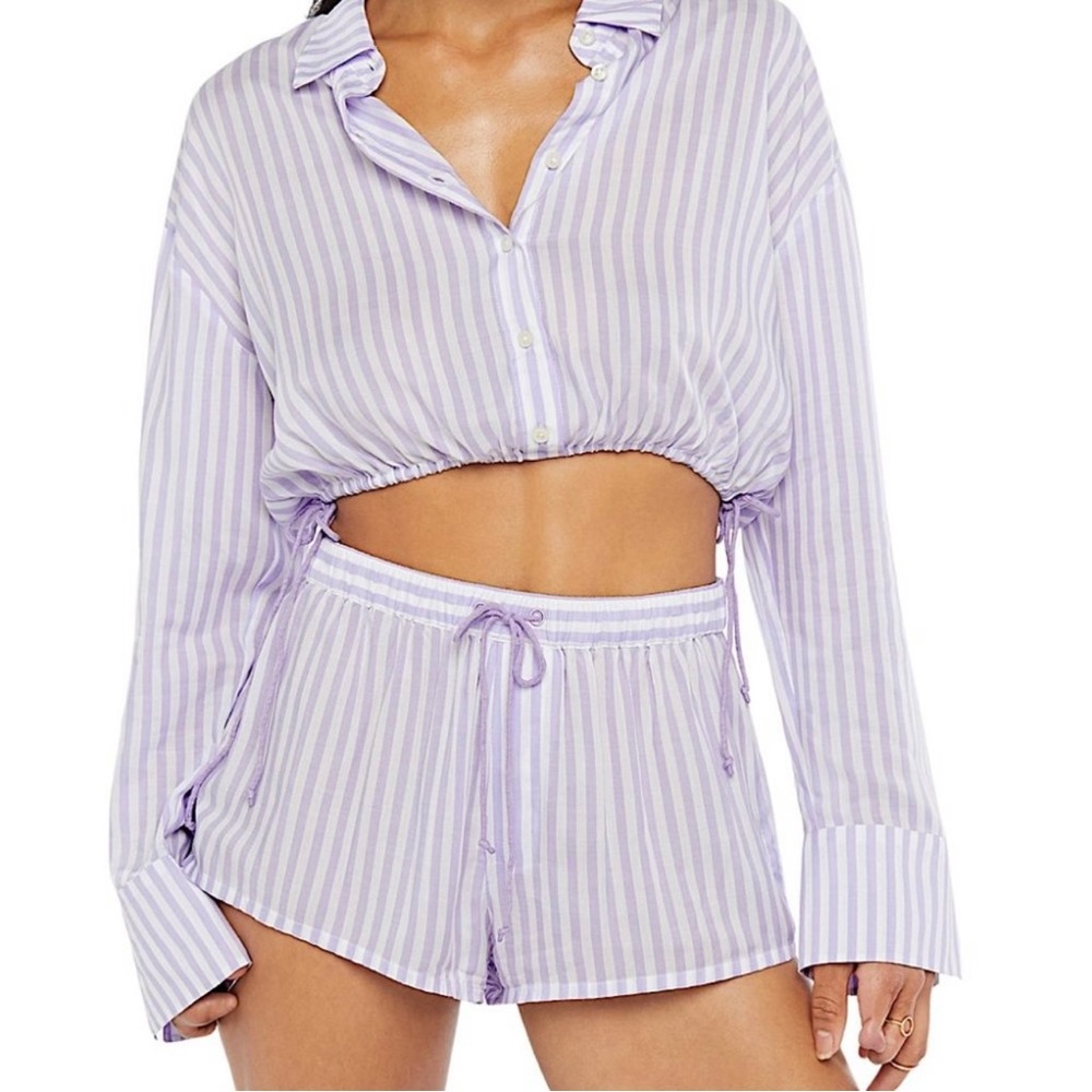 Savage X Fenty Pajama Set Lilac Purple Striped top & shorts